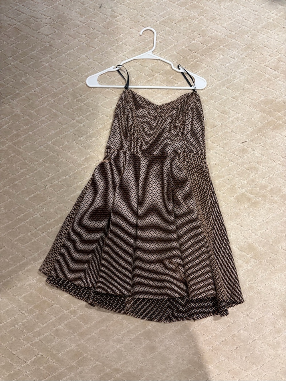 BCBG Brown Patterned Strapless Fit & Flare Dress
